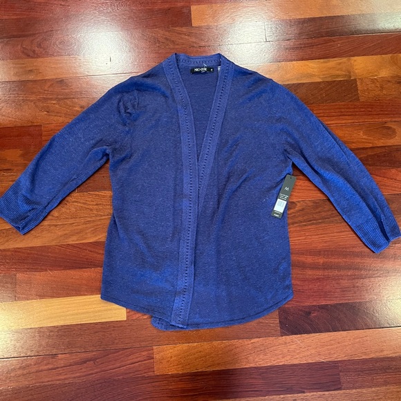 NIC+ZOE Deep Blue Linen Blend Open Cardigan Sweater 3/4 sleeves NWT - Picture 2 of 12